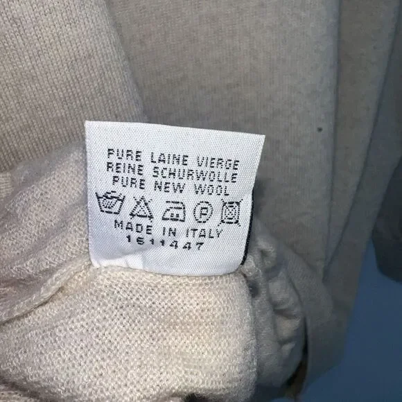 Bachrach Men's Mock Neck Sweater Size Large 100 Percent Wool Made In Italy Cream